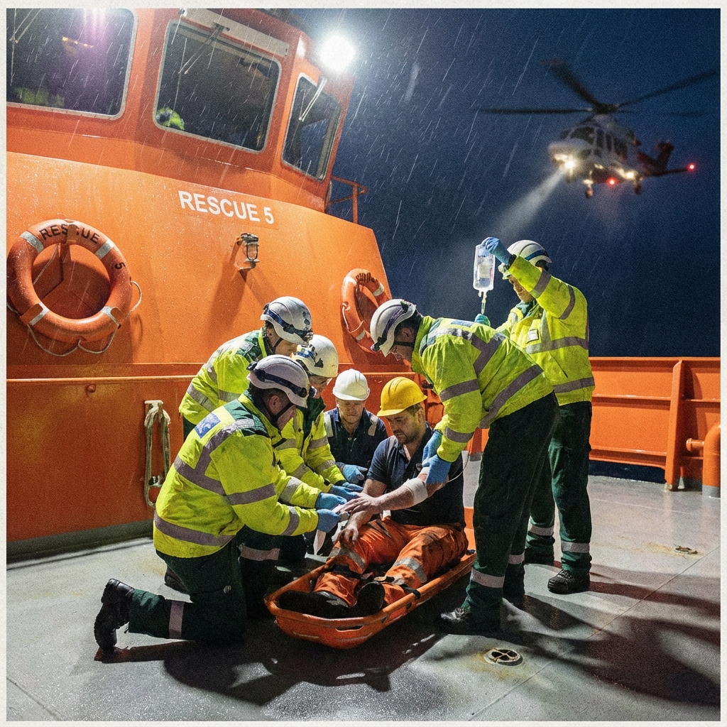 Emergency medical personnel treating injured workers